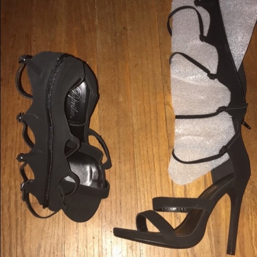 Black gladiator zip up heels